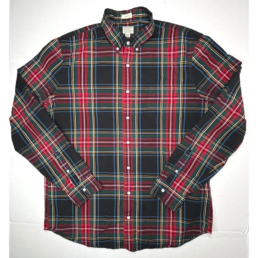 J. Crew Mens XLT Classic Fit Plaid Button Down Shirt Organic Cotton Christmas EC